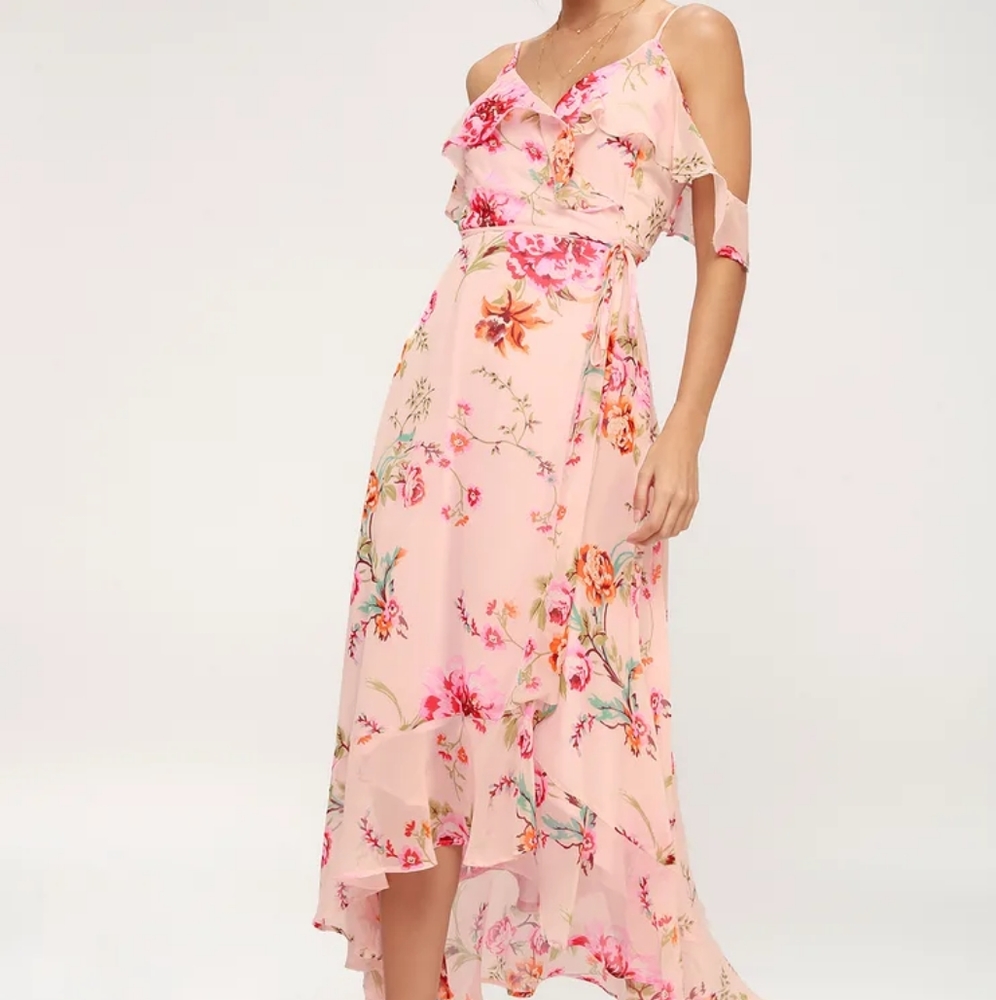 Lulus ruffle floral off the shoulder maxi dress